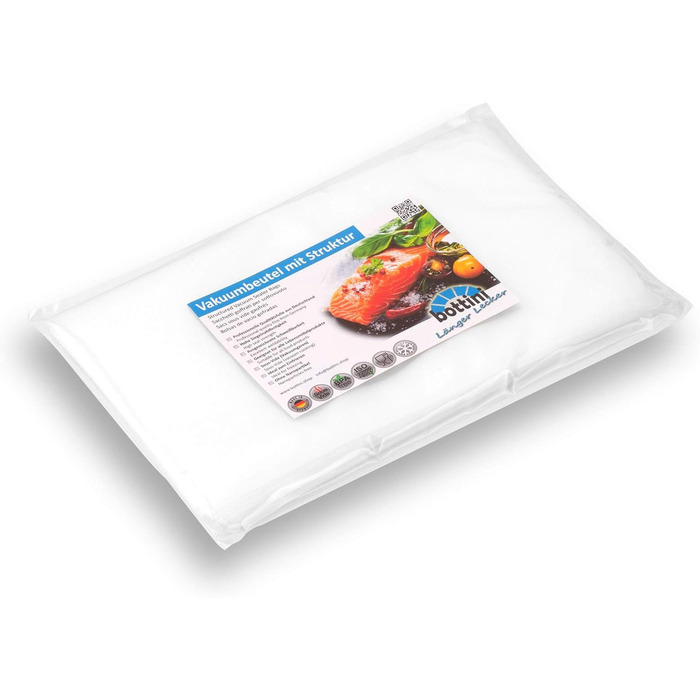 Вакуумні пакети BOTTINI 200 шт. 25х40 см Пакети з фольги PREMIUM, для кожного ущільнювача фольги та вакуумного пакувальника, вакуумування Зроблено в Німеччині