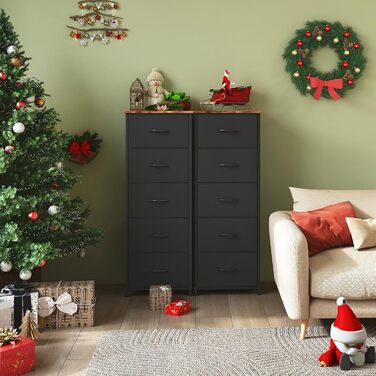 Тканинний комод Somdot для спальні, вітальні, коридору, комод, шафа для зберігання, тканинний комод, 5 тканинних шухляд, рустикальний коричневий, 30Г x 42Ш x 114,5В см (5 шухляд)