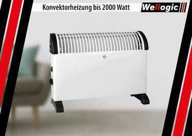 Конвекторний обігрівач 2000 Вт Електричний радіатор з термостатом, 3 режими нагріву, захист від перегріву, окремостоячий та настінний, обігрівач для вітальні та ванної кімнати