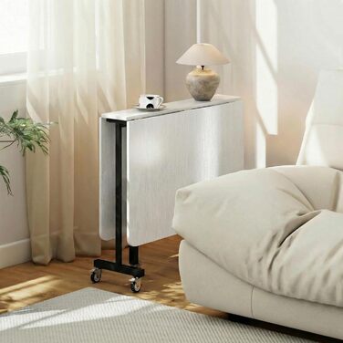 Розкладний обідній стіл, кухонний стіл для 4-6 осіб з колесами, сталеві ніжки, мобільний розкладний обідній стіл для невеликих приміщень, їдальня, кухня, 120 x 80 x 73 см, білий