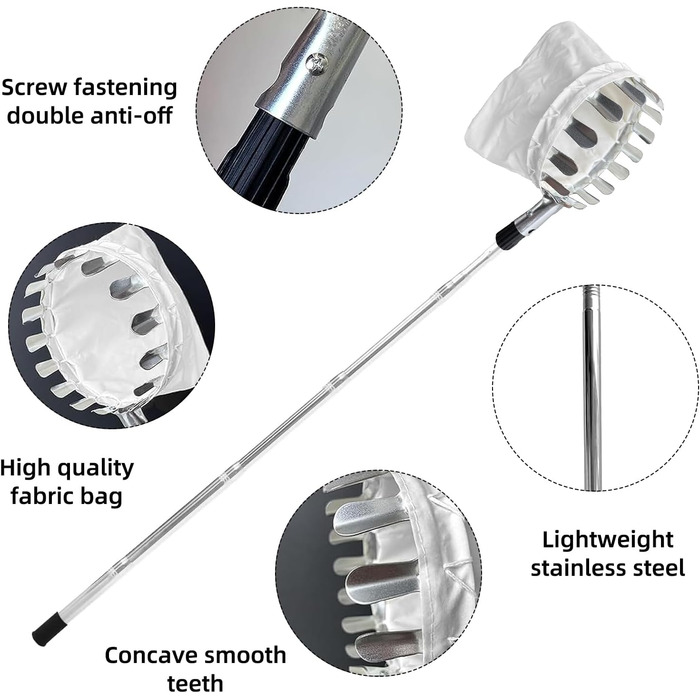 Плодозбірник з телескопічною ручкою, діаметр плодозбірника 16 см, яблукозбірник, вишнезбірник з легкою телескопічною палицею з нержавіючої сталі та бавовняним мішком, для збору яблук, цитрусових, груш та персиків (2,8 м)