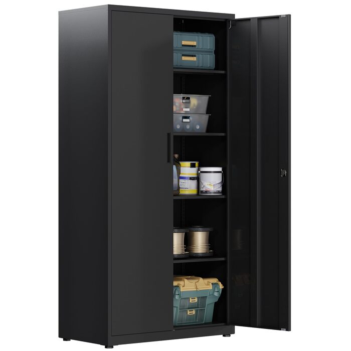 Шафа для документів, багатоцільова шафа, сталева шафа для зберігання, шафа для майстерні, 180 x 80 x 40 см, чорна 181,5 В см чорна