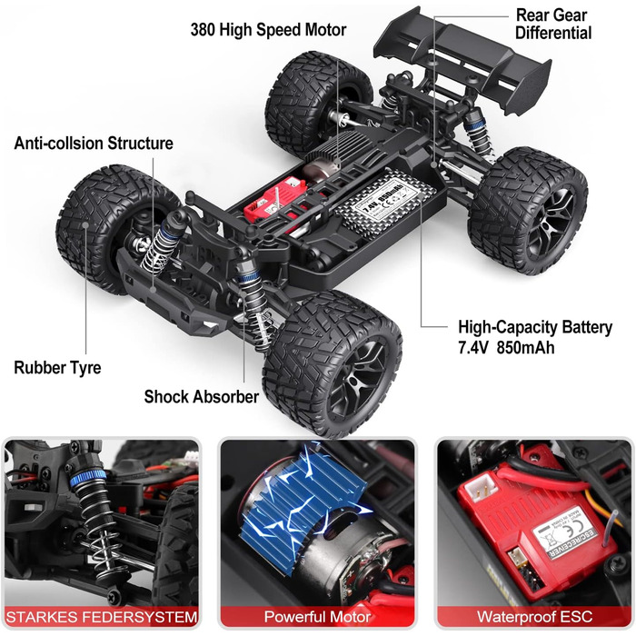 Пульт дистанційного керування автомобілем 4WD RC Автомобіль 1/18 36 км/год на всіх місцевостях позашляховий електромобіль 2.4 ГГц позашляховий монстр-трак баггі з 2 акумуляторними батареями для дітей та дорослих