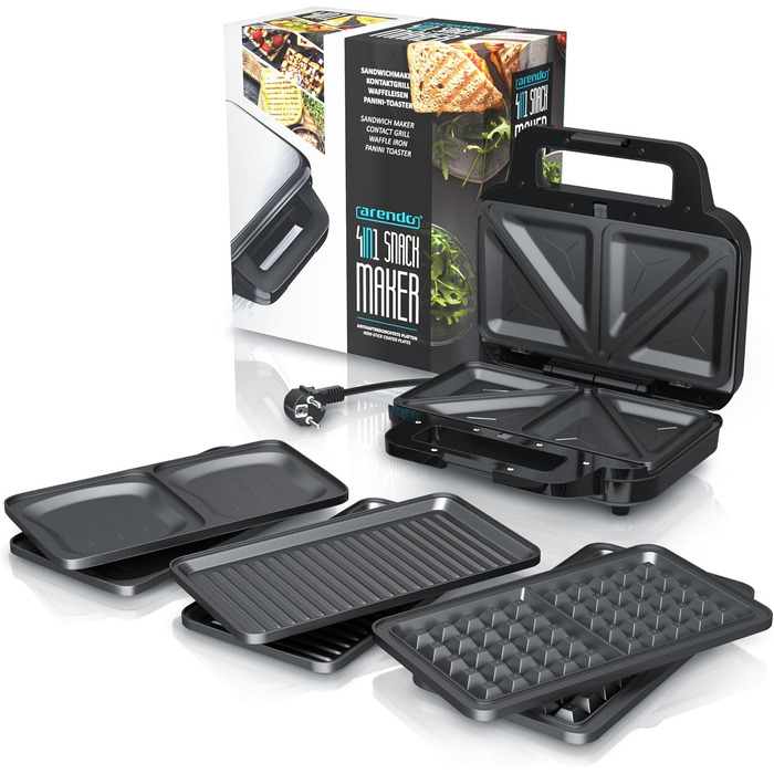 Бутербродниця 4 в 1 зі змінними пластинами - Подвійна вафельниця - Контактний гриль Panini Maker - Антипригарне покриття - Не містить BPA та PFOA - Контроль температури - Бутербродниця - Тостер для сендвічів A Тип 1
