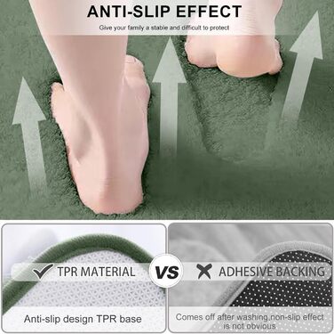 Набір із 3 нековзних килимків для ванної, мякі, водопоглинаючі, волохаті килимки для ванної з мікрофібри з високим ворсом, килимки для ванни, душу та ванної кімнати, які можна прати в пральній машині (зелені) 80 x 50 см (прямокутні)