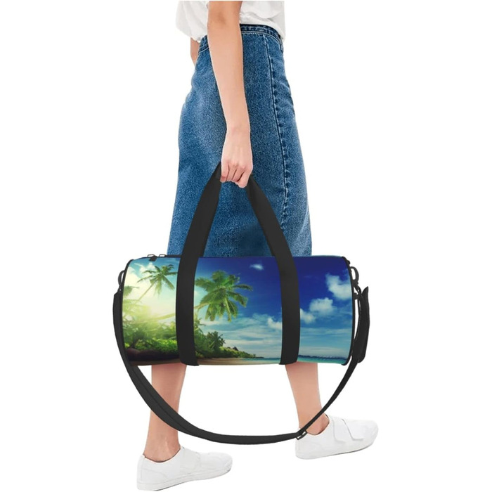 Спортивна сумка, дорожня сумка, пляжна сумка, принт Захід сонця, сумка на нічліг, чорна, універсальний розмір