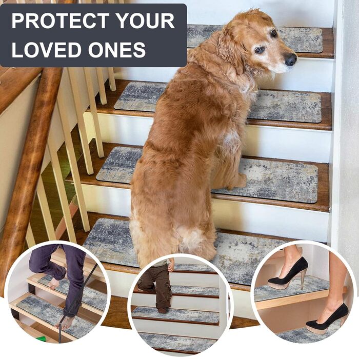 Сходинки Tiveney для дерев&39яних сходів, нековзні, 20,3 x 76,2 см, сіра гумова основа, миються, багаторазові, килимове покриття для сходів, килими, використання в приміщенні, безпечні сходинки для дітей, 8&39 x 30&39 сірого кольору 15