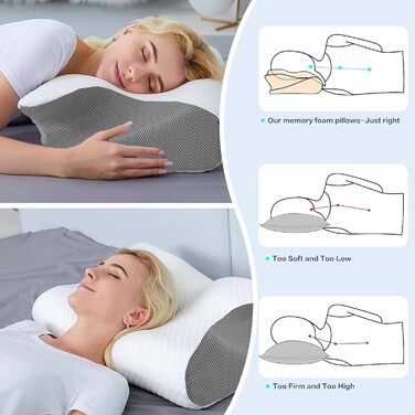 Подушка для шиї JINER, подушка з піни з ефектом пам&39яті, ортопедична подушка, ергономічна подушка для сну на боці, спині та животі, 62x37x10/12 см