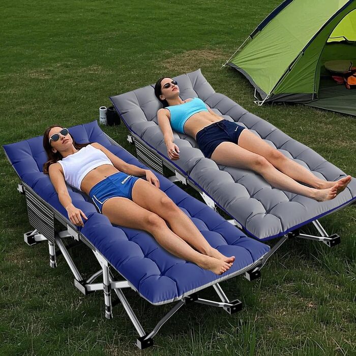 Розкладне туристичне ліжко з матрацом та боковими кишенями, вантажопідйомність 200 кг, розкладне гостьове ліжко, сталевий каркас та тканина Оксфорд, 190 x 71 x 36 см, підходить для саду, офісу, кемпінгу, сірий