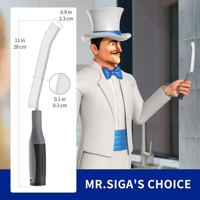 Кутова щітка MR.SIGA з ручкою, щітка для чищення щілин для дому, кутова щітка з жорсткою щетиною для чищення швів на кухні, у ванн