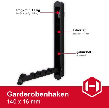 Складний гачок Gedotec металевий чорний матовий MITAL вбудований гачок складний Розміри 140 x 16 мм Вантажопідйомність кг Вентиляц