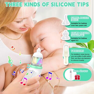 Назальний аспіратор дитячий електричний, акумуляторний назальний очищувач з 5 рівнями всмоктування та 3 силіконовими насадками, во