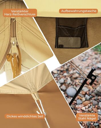 Намет для глемпінгу KingCamp, намет-дзвін для 6-12 осіб, 4-6,7 м, чиста бавовна/TC бавовна, водонепроникний, сімейний намет для відпочинку на природі з ПВХ-підкладкою, фестивальний намет для сімей та кемпінгових груп KHAN 4M T/C 210g Base Camp