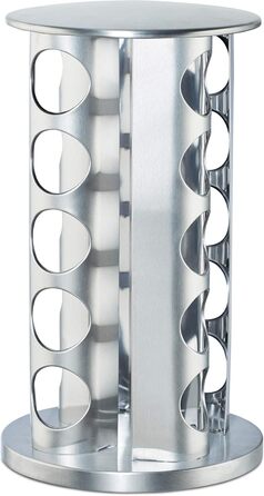 Карусель для спецій Relaxdays з 20 баночками для спецій, обертається на 360, контейнери для спецій для посипання, висота 34,5 см, нержавіюча сталь, срібло