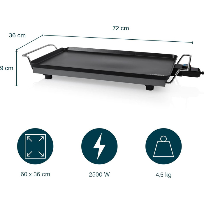 Сковорідка теппаньякі товщиною 4 мм, 60 х 36 см, 4-6 персон 2500 Вт, 102325, чорна, 01.102325.01.005 60х36 см