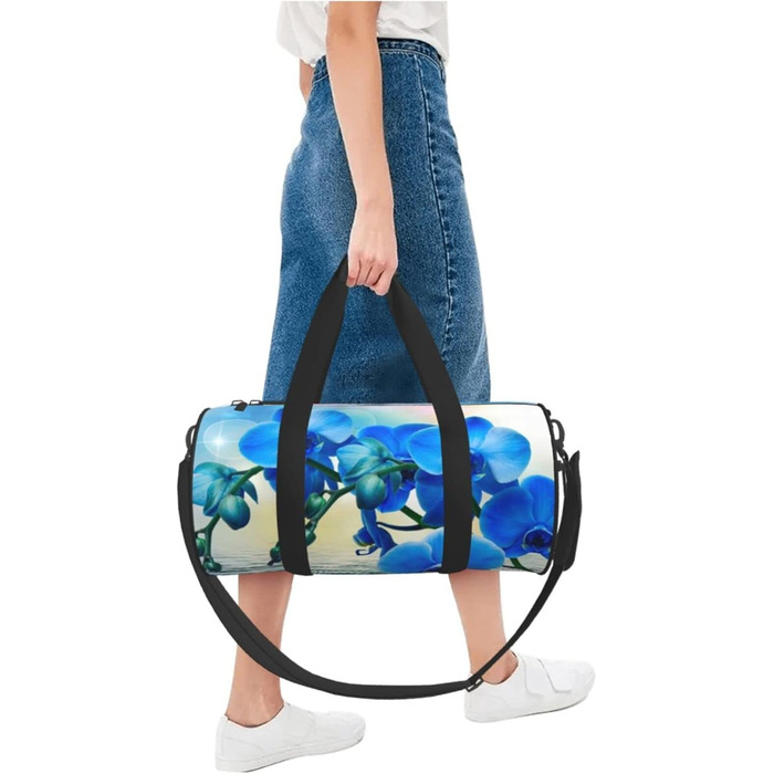 Спортивна сумка для подорожей з елегантним орхідейним принтом, чорна, універсальний розмір