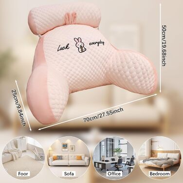 Подушка для читання, подушка для ліжка, надзвичайно велика подушка для спини дорослого 70x50 см зі знімним валиком для шиї та підлокітником, зручна подушка для читання для ліжка та дивана (рожева, дуже велика)