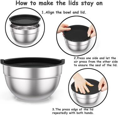 Набір салатників Wildon з 5 шт. , миска з нержавіючої сталі з герметичною кришкою, розмір 4,5 л, 2,7 л, 1,6 л, 1,1 л, 0,7 л, набір