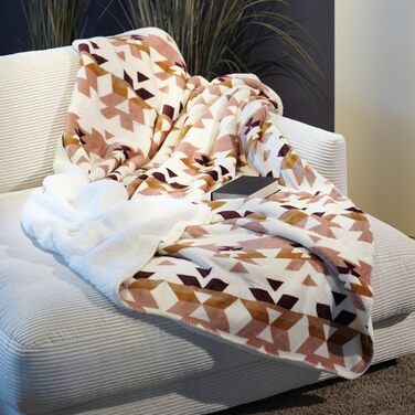 М&39яка ковдра Inka, приблизно 150x200 см, пухнастий плед з візерунком, двостороння ковдра, ковдра на диван з шерпа-підкладкою, покривало для ліжка, плед, ковдра в стилі бохо, вінтаж (рожевий/коричневий)