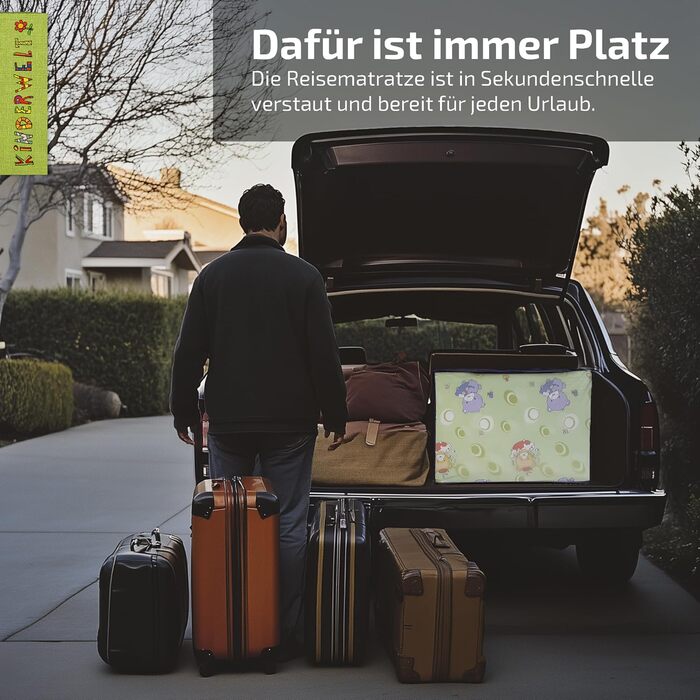 Дорожнє ліжечко Дитяче Дорожній Матрац 120x60 см, Зелений, Складаний Матрац, Пінопластовий Матрац для дітей з високоякісної холодної піни, Зроблено в Німеччині, Зелений 60 x 120 см