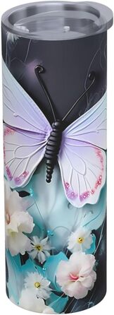 Кухоль з прямою трубочкою, 590 мл, білий метелик, принт, дорожній кухоль, підходить для кемпінгу, офісу та дому