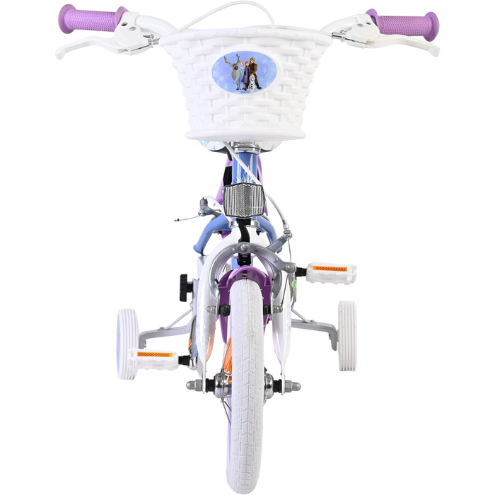 Дитячий велосипед Volare Disney Frozen II, синій, 12 дюймів 3-5 років 2 ручні гальма, додаткові колеса, захист ланцюга, світловідбивачі та кошик Регульоване сідло Подарунок для дівчаток