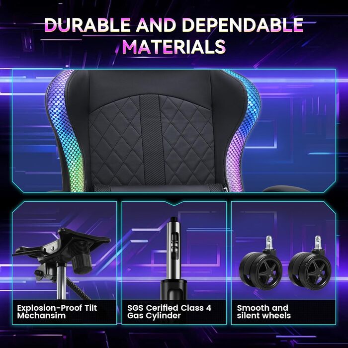 Ігрове крісло GTPLAYER, офісне крісло, ігрове крісло з динаміком та світловою панеллю, геймерське крісло, спинка з кишенею для зберігання, ергономічне крісло для ПК з пультом дистанційного керування