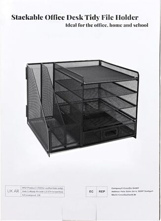 Металевий настільний органайзер, 5-ярусний лоток для паперу та листів з тримачами для файлів, сітчастий настільний органайзер для файлів з тримачем для журналів для зберігання офісних документів (чорний)