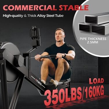 Гребний тренажер PASYOU з повітряним опором для домашнього використання, професійний гребний тренажер з 10 регульованими рівнями опору, професійний гребний тренажер для приміщень, ергономічне комфортне сидіння, із застосунком Kinomap, вантажопідйомність 1