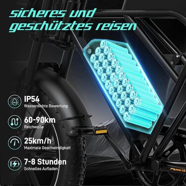 Електровелосипед, Електричний гірський велосипед для дорослих, Електровелосипед для щоденних поїздок зі знімним акумулятором 48 В 20,8 Аг, Запас ходу 3590 км, Чорний, 19 20&39&39