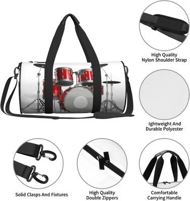 Дорожня сумка з принтом губ у чорно-білу смужку, кругла форма, великий об'єм, легка та міцна, чудовий подарунок для походів, відпустки, ділових поїздок та іншого, стильний дизайн барабанної установки.