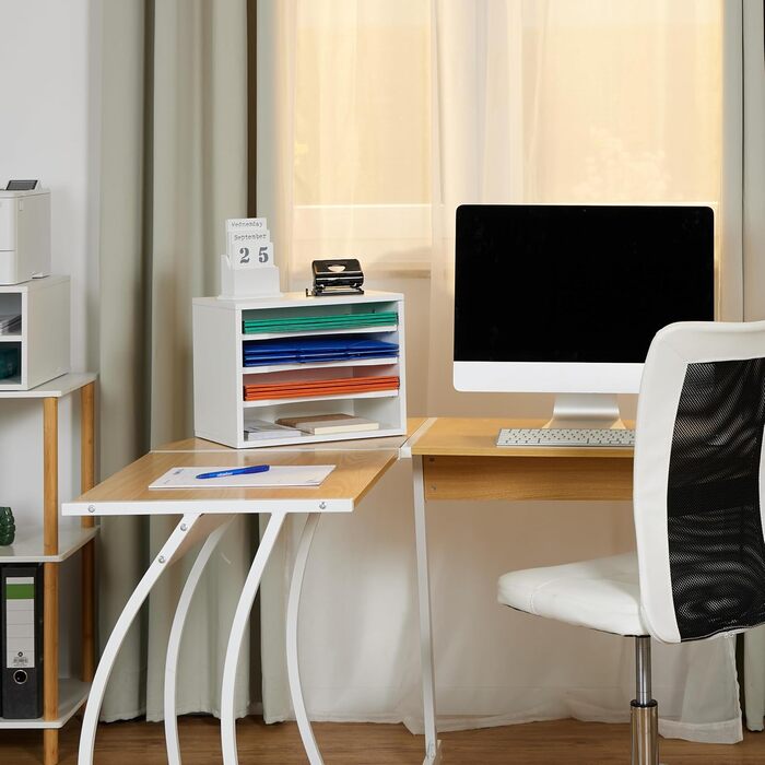 Лоток для документів Relaxdays, 4 відділення, ВШХ 28 x 35,5 x 25 см, DIN A4, офісний лоток для листів, настільний, ДВП, білий