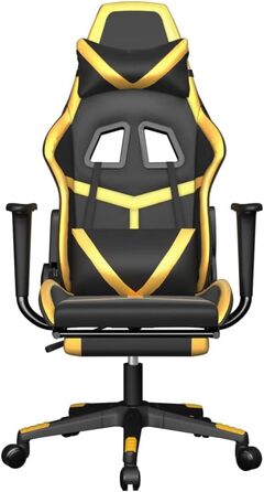 Геймерське крісло з підставкою для ніг, чорно-золотистого кольору, зі штучної шкіри