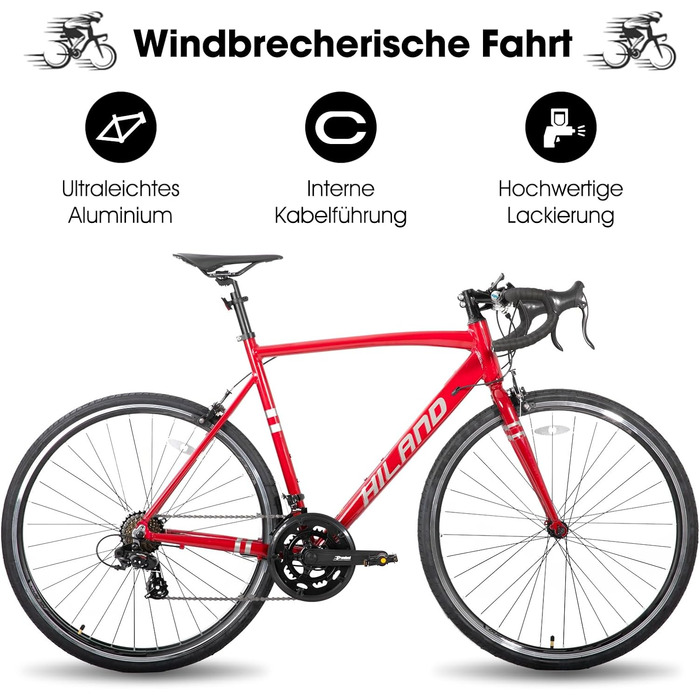 Шосейний велосипед Hiland 28 дюймів, 14 швидкостей, алюмінієва рама, 700c, міський велосипед для чоловіків та жінок, червоний, розмір S