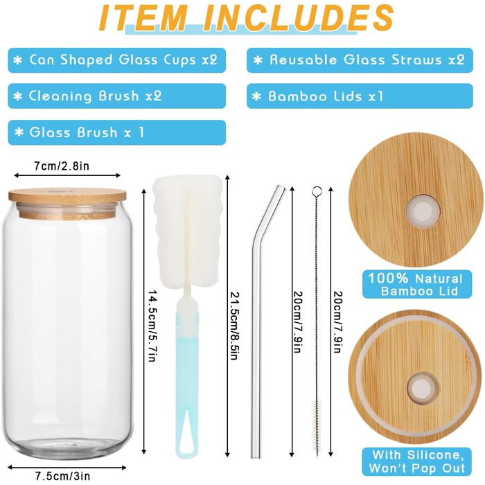 Келихи для коктейлів UHAPEER у формі банки Набір 2, набір склянок 550 мл/19 унцій з кришкою та соломинкою, келихи для лонг-дрінк К