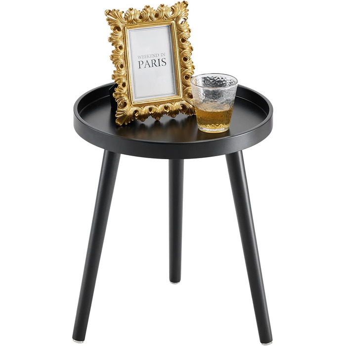 Круглий чорний журнальний столик, маленький столик, 45 x 35 см, столик для вітальні, тумбочка з ніжками з масиву дерева, скандинавський стиль, маленький дерев&39яний журнальний столик для спальні, балкону