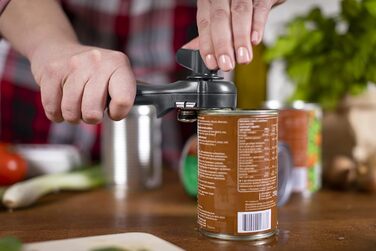 Автоматичний безпечний консервний нож KUHN RIKON сірий, безпечний консервний ніж, без гострих країв, автоматично захоплює край бан