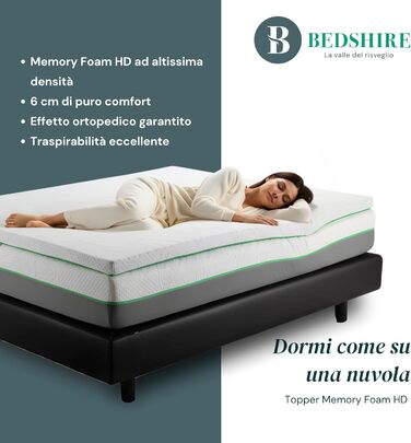 Наматрацник Bedshire для двоспального ліжка, 180 x 190 см, піна з ефектом пам&39яті, висота 6 см, зі знімним чохлом, стиль футон, ортопедичний. 180x190