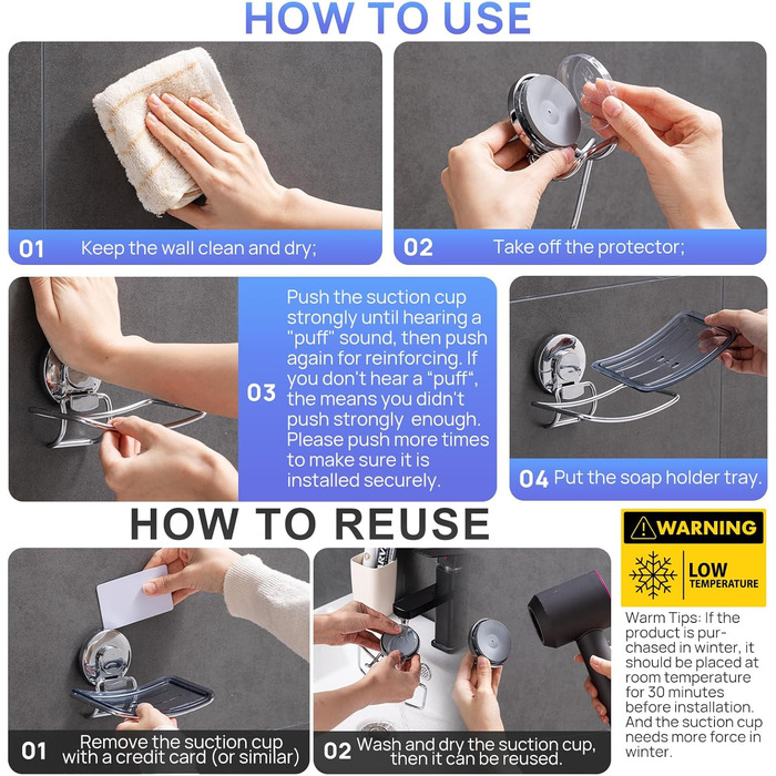 Хромована мильниця для ванної кімнати, всмоктувальна мильниця Max Hold 5 KG без свердління, нержавіюча, водонепроникна, настінна м