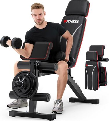 Регульована силова лава, складна силова лава, тренувальна лава 363 кг з подовжувачем для ніг, подушкою для проповідників та подовженим підголівником, багатофункціональне фітнес-обладнання для домашнього використання