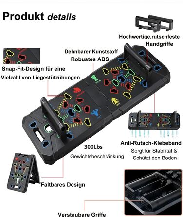 Портативна дошка для віджимань 30-в-1, складна підставка для віджимань для фітнес-тренувань з ручками, складні віджимання, тренажери для тренування м&39язів грудей, силові тренування для чоловіків та жінок, спалювання жиру