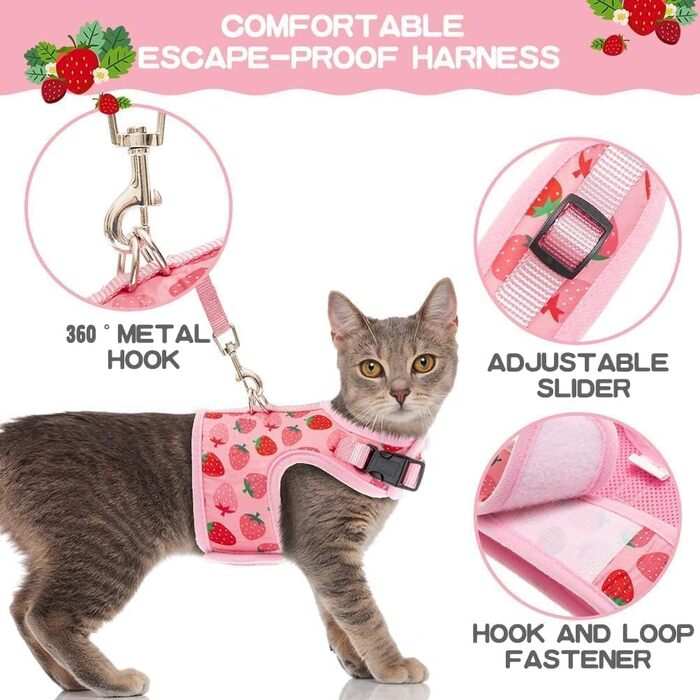 Шлейка для котів BINPET, повідець для котів, шлейка для котів з повідцем, що захищає від втечі, регульована шлейка для котів, дихаюча, з смугами
