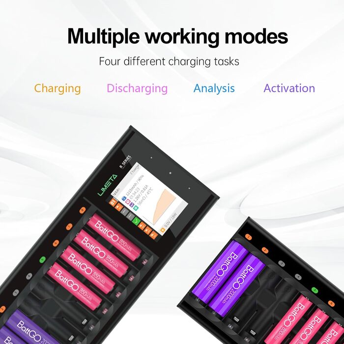 Зарядний пристрій LIMETA на 16 слотів для акумуляторів AA AAA для NiMH, NiCd, NiZn, LiFePO4 та 3,7V літій-іонних акумуляторів, розумний швидкий зарядний пристрій для акумуляторних батарей R16