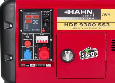 Дизельний генератор Hahn & Sohn HDE 9300SS3 - максимальна потужність 9,3 кВА Електричний стартер, AVR, генератор для будівельних майданчиків, будинків, садів, 70 дБ - аварійний генератор, дизельний генератор, 230 В 6,5 кВт дизель