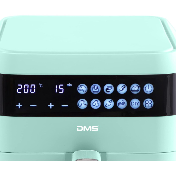 Аерофритюрниця DMS XXXL 7 літрів Фритюрниця Духова шафа Гриль з гарячим повітрям Кухонна плита Без жиру та олії включаючи 10 програм і цифровий сенсорний дисплей Таймер HFG-7 (зелений)