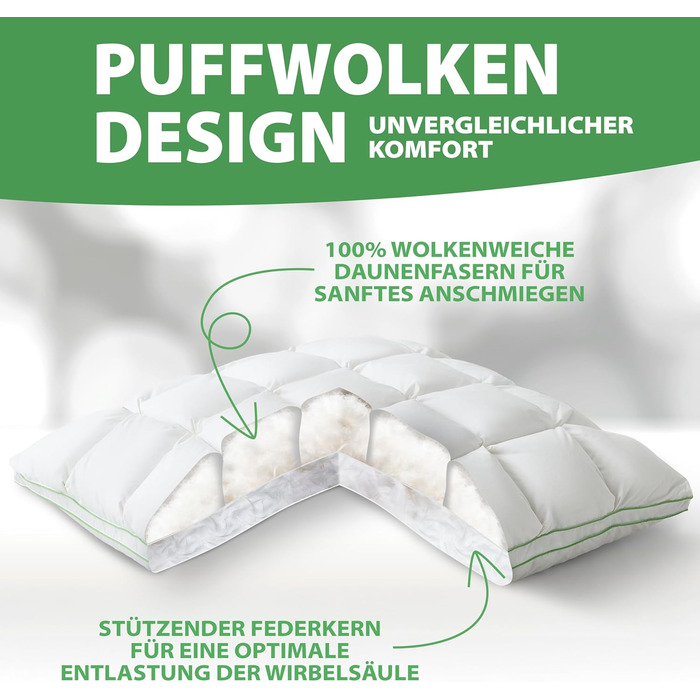 Подушка Welldora преміум-класу 80x80 100 пух та пір&39я Інноваційний дизайн Puff Cloud для максимального комфорту та ергономіки Подушка середньої жорсткості, медично протестована, сертифікована Oeko-Tex у Швейцарії, 80 x 80 см
