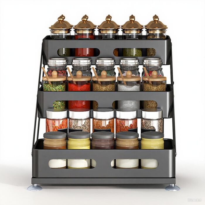 Рівнева складна полиця для спецій Bokelai, регульована по висоті кухонна полиця для зберігання Органайзер для спецій з протиковзкими накладками Металевий органайзер для спецій для шафи та стільниці Чорний - 3 рівні, 3-