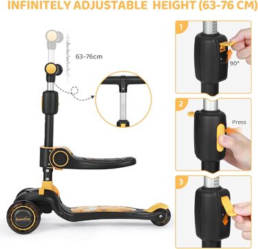 Дитячий самокат BremToy з сидінням, самокат зі світлодіодними колесами, дитячий самокат з регульованим по висоті кермом, складний