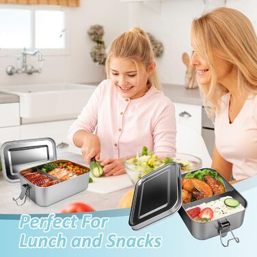 Ланчбокс з нержавіючої сталі 850 мл з двома відділеннями, герметичний, без BPA ідеально для пікніка, школи та роботи