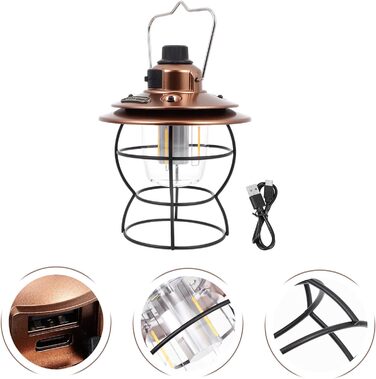 Багатофункціональний ретро-світлодіодний кемпінговий ліхтар з акумуляторною батареєю. Зручний ліхтар для намету на відкритому повітрі з гачком для підвішування. Тепле освітлення для кемпінгу та вечірок.